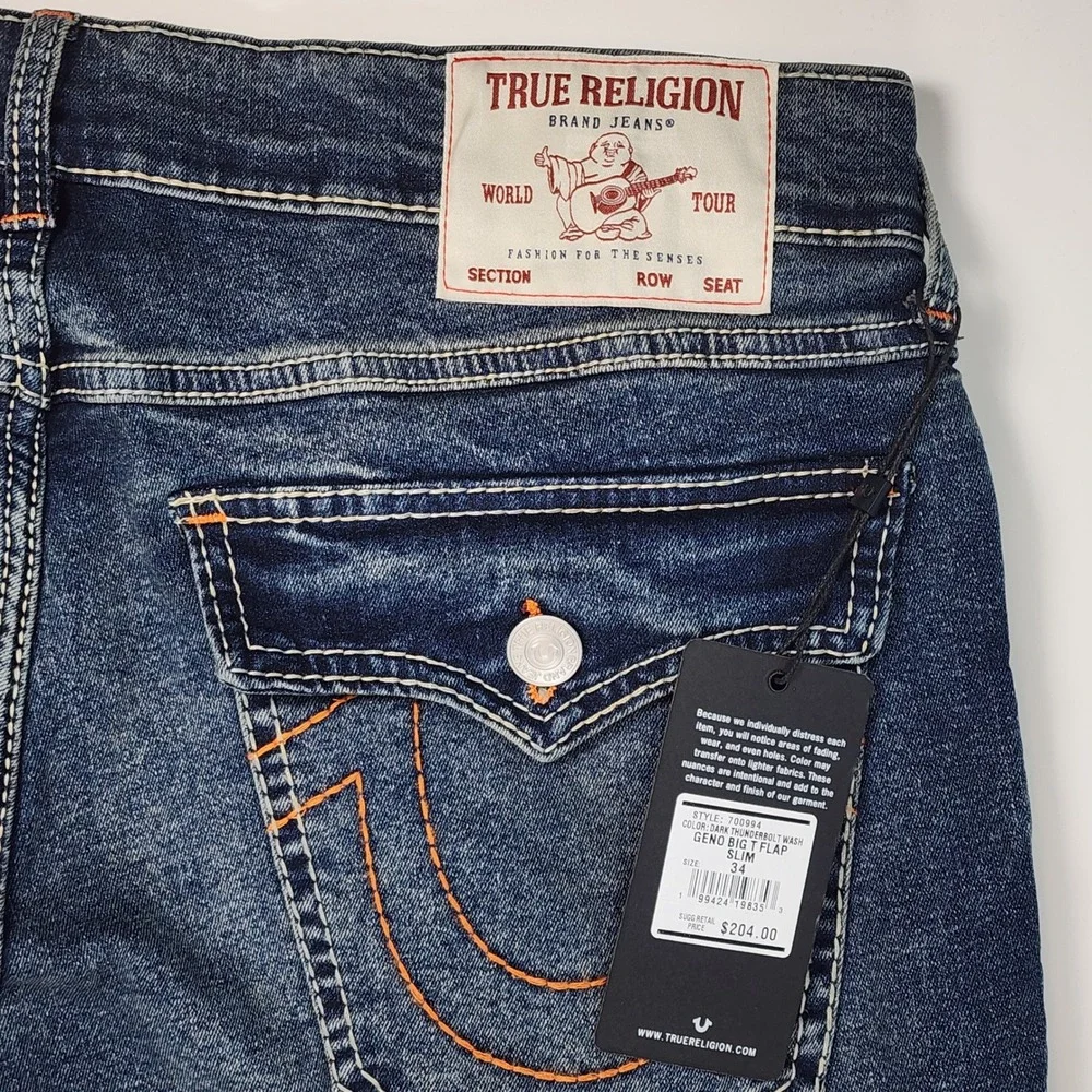 True Religion Geno Men's Jeans Size 34X32 Y2K Streetwear Big Flap NWT